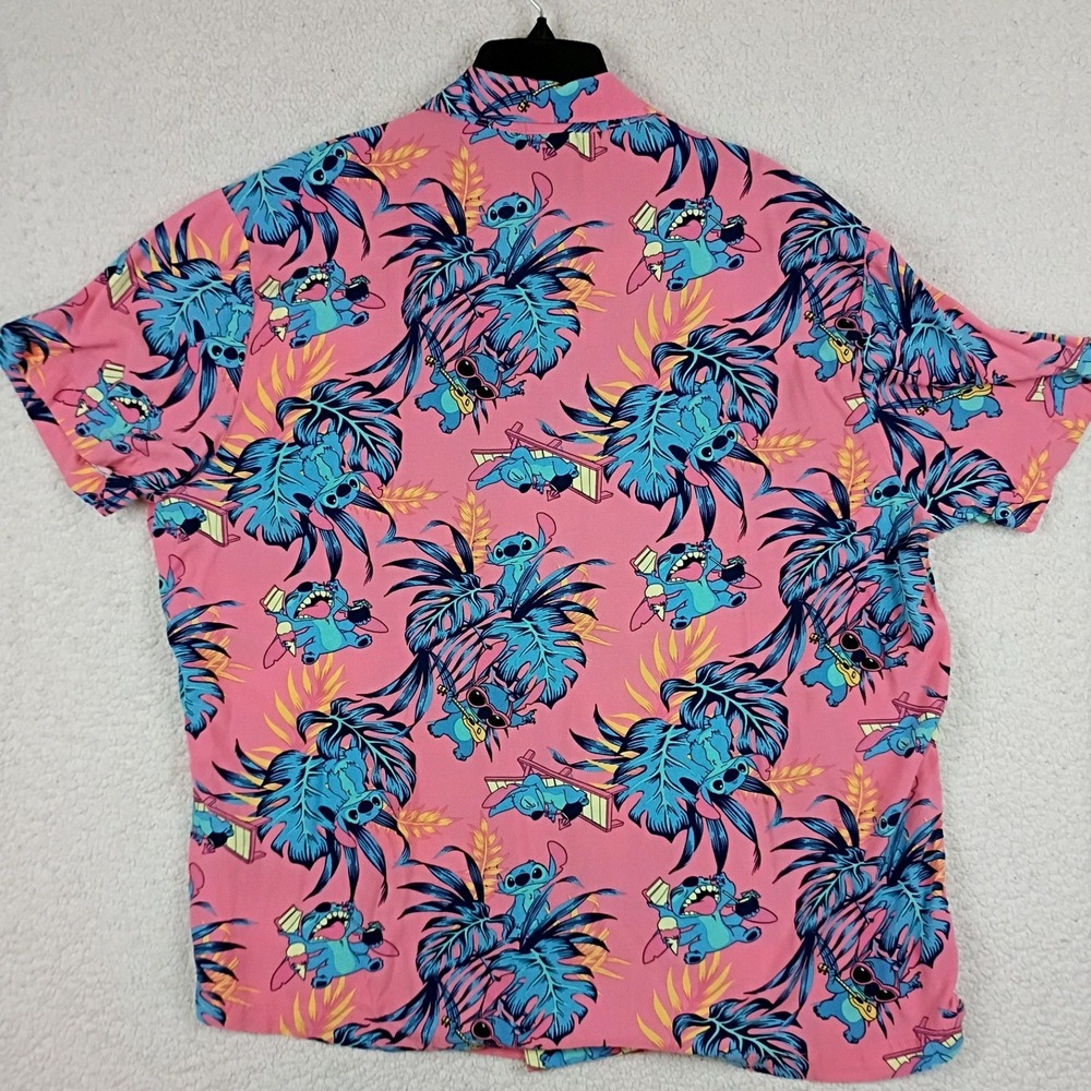 Disney Stitch Button Up Shirt Men 3XL Pink Tropical Lilo & Stitch Hawaiian Rayon - Picture 3 of 10